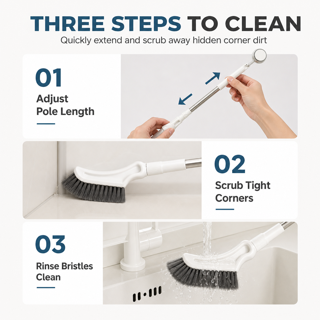Brosse de nettoyage de sol multifonctionnelle à manche long extensible